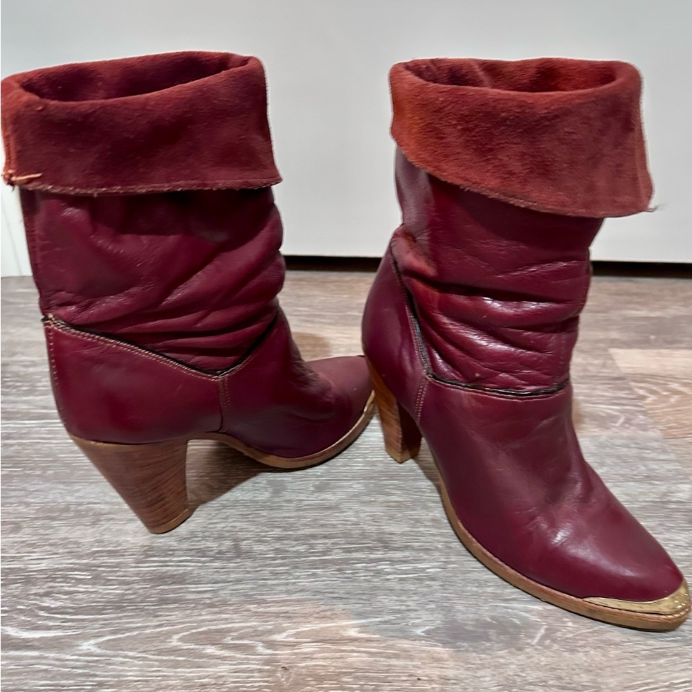 VINTAGE 70s Dingo Women's Burgundy Leather Boots - Picture 8 of 9